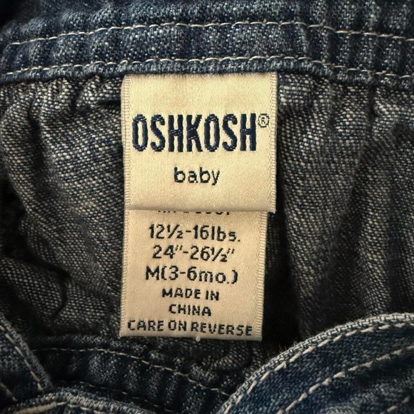 Vintage navy denim OshKosh overalls with pink flower embroidery - Picture 3 of 3